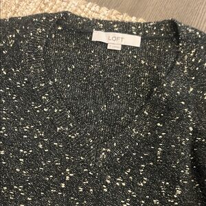 LOFT Women's Speckled Black V-Neck Sweater. Sparkle details.